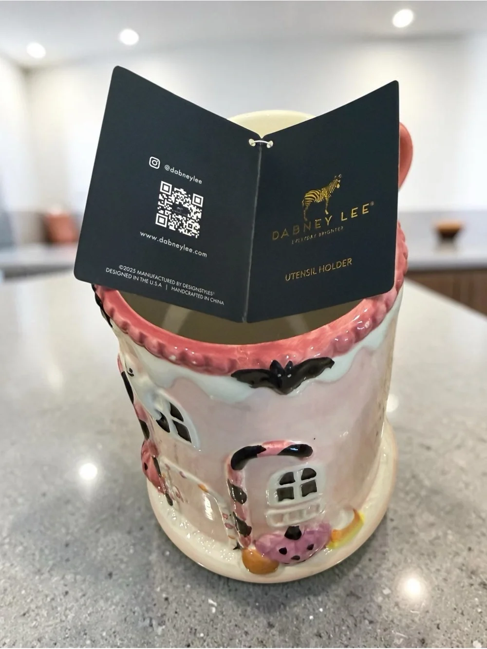 Pink Halloween Ghost House Ceramic utensil holder